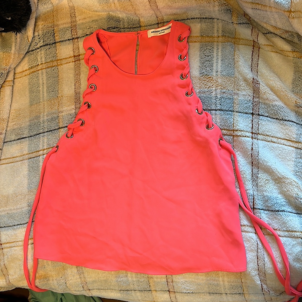 🎀Amanda Uprichard New York Hot Pink Lace up Top